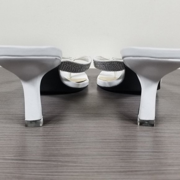 Black Suede Studio Crystal Embellished Sandal, White Leather, Womens Size 7.5 - Picture 5 of 10